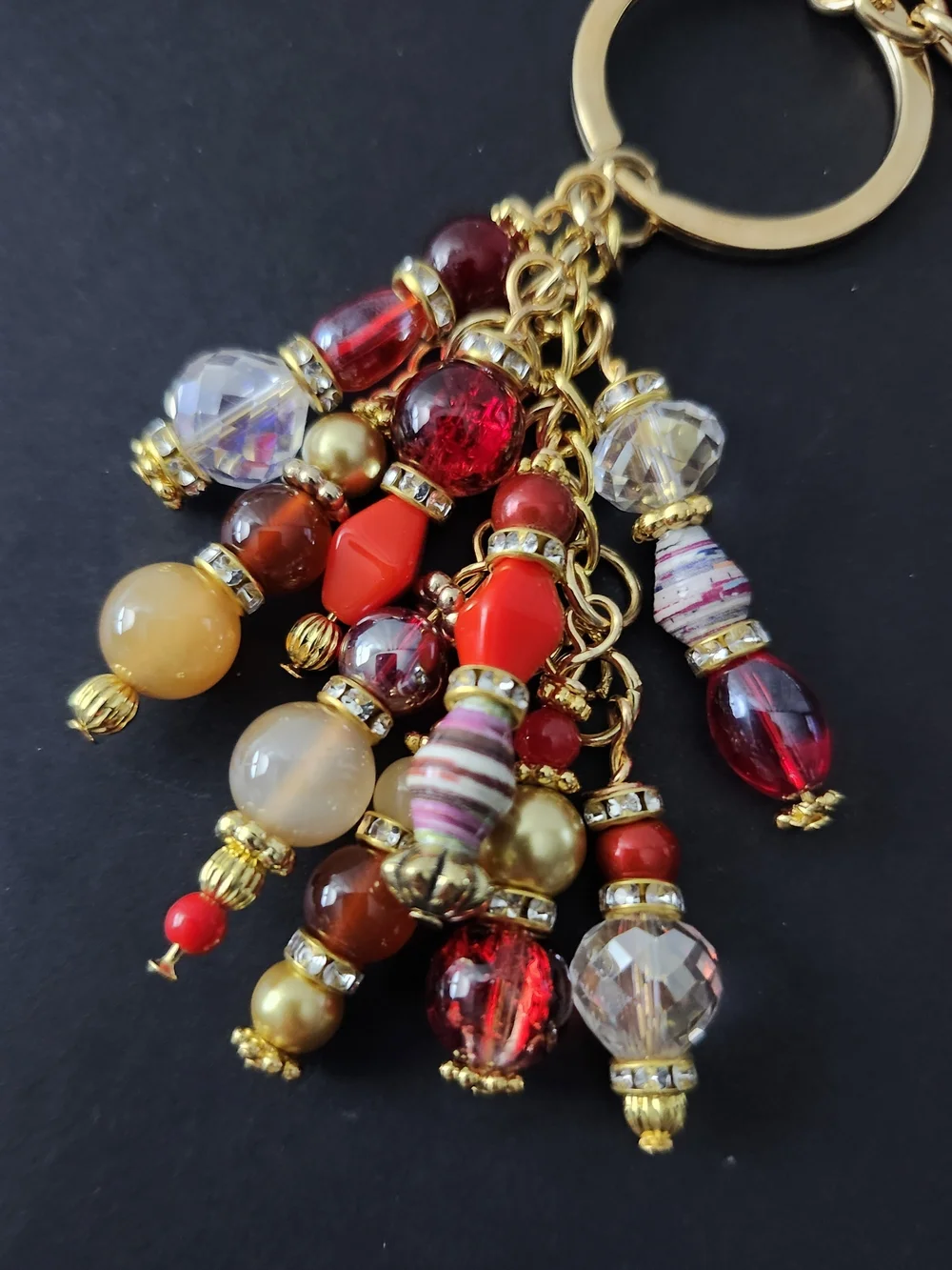 Elephant Purse Charm or Keychain Carnelian Opal Agate Glass Handcrafted